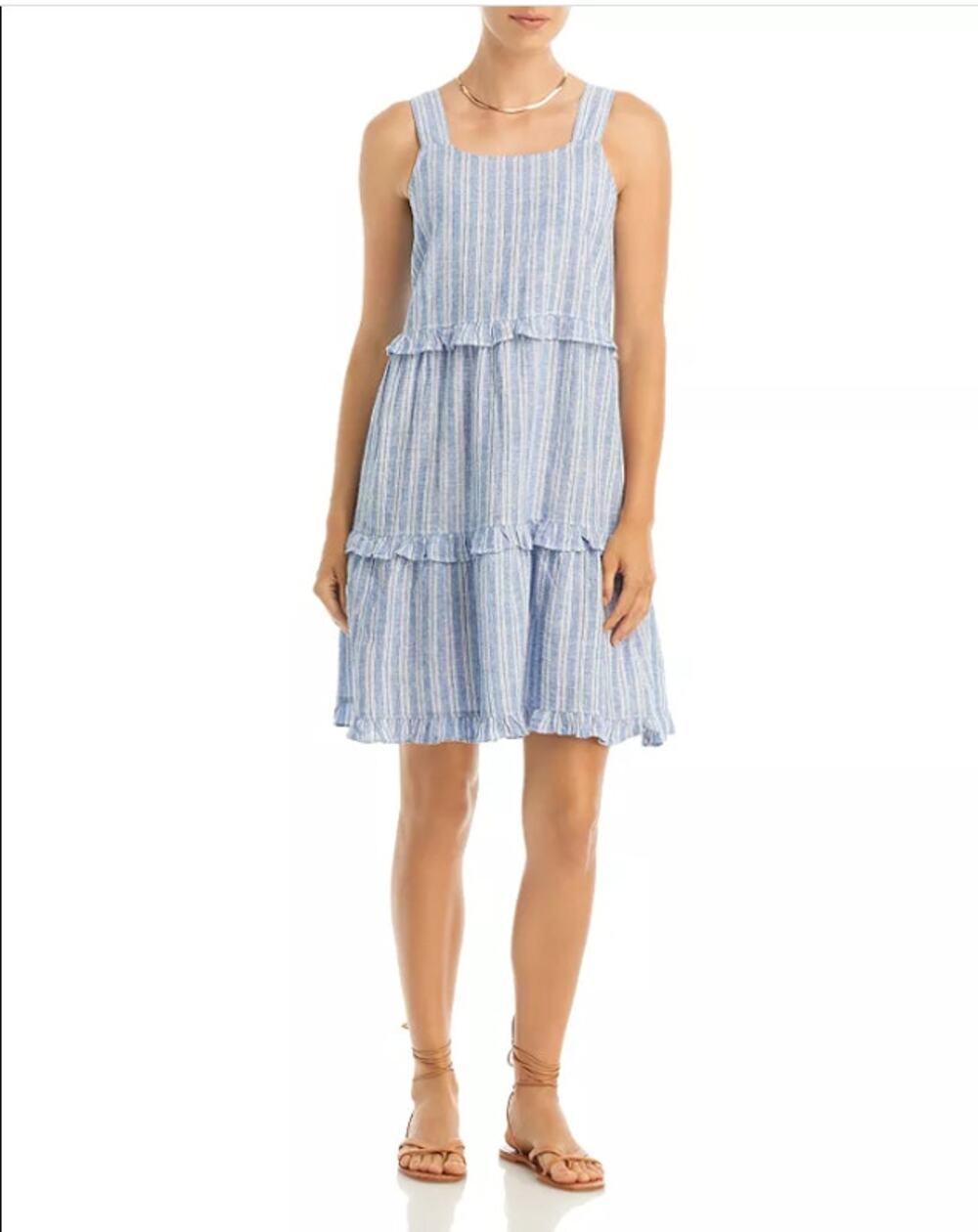 NWT Millibon Sleeveless Linen Tiered Dress Natural Stripe Dress L